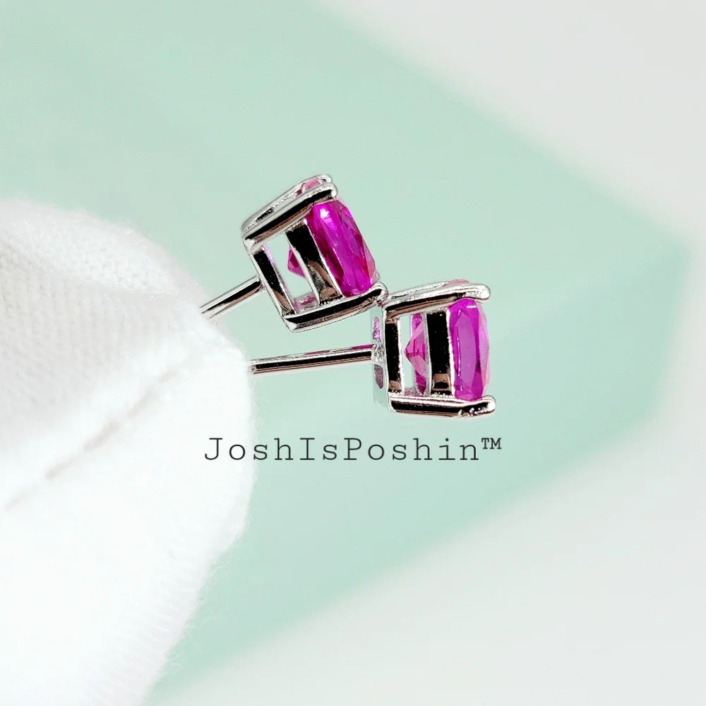 1.6CT. T.W. Cushion cut hot pink sapphire stud earrings in sterling silver